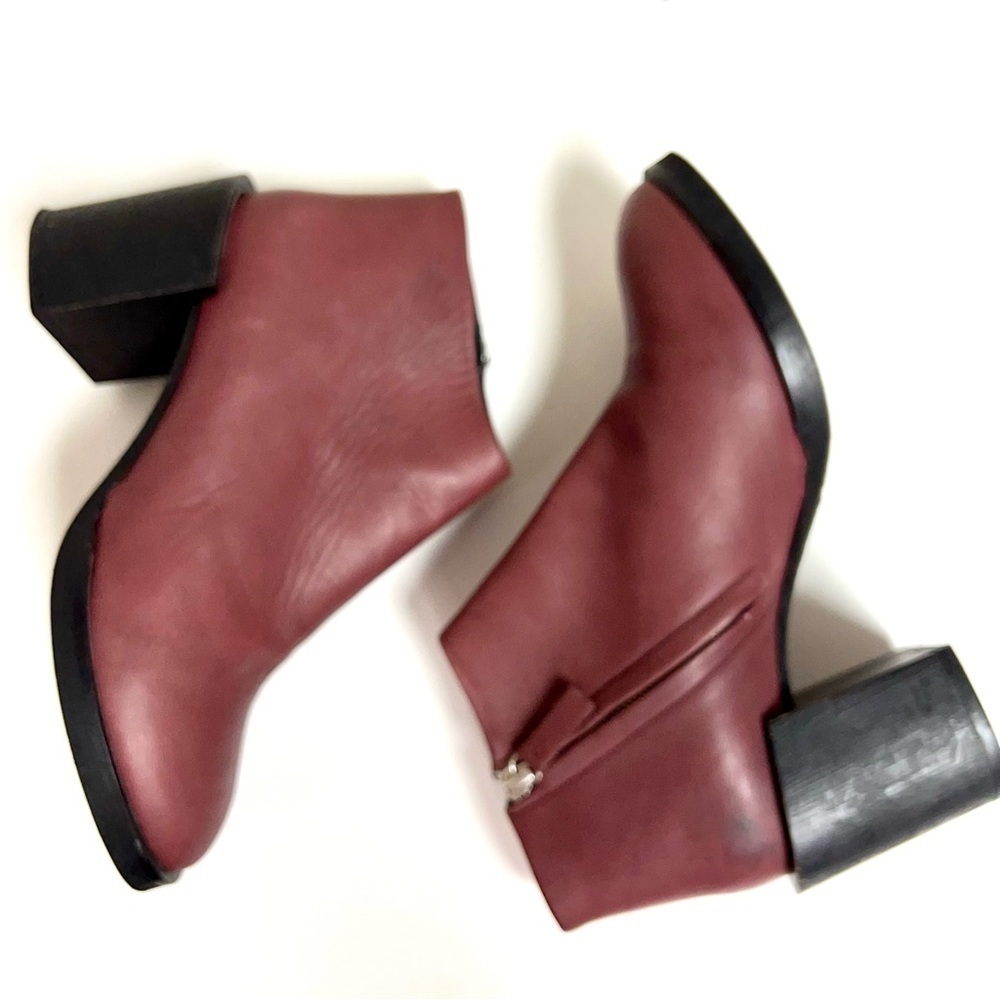 COS limited edition burgundy leather ankle boots with  square heels size 9.5